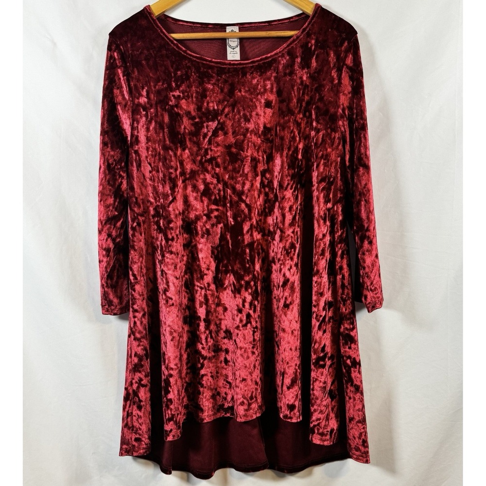 Velvet Tunic Top Red 3/4 Sleeve Size L Soft Elegant Holiday Festive Dark Romance